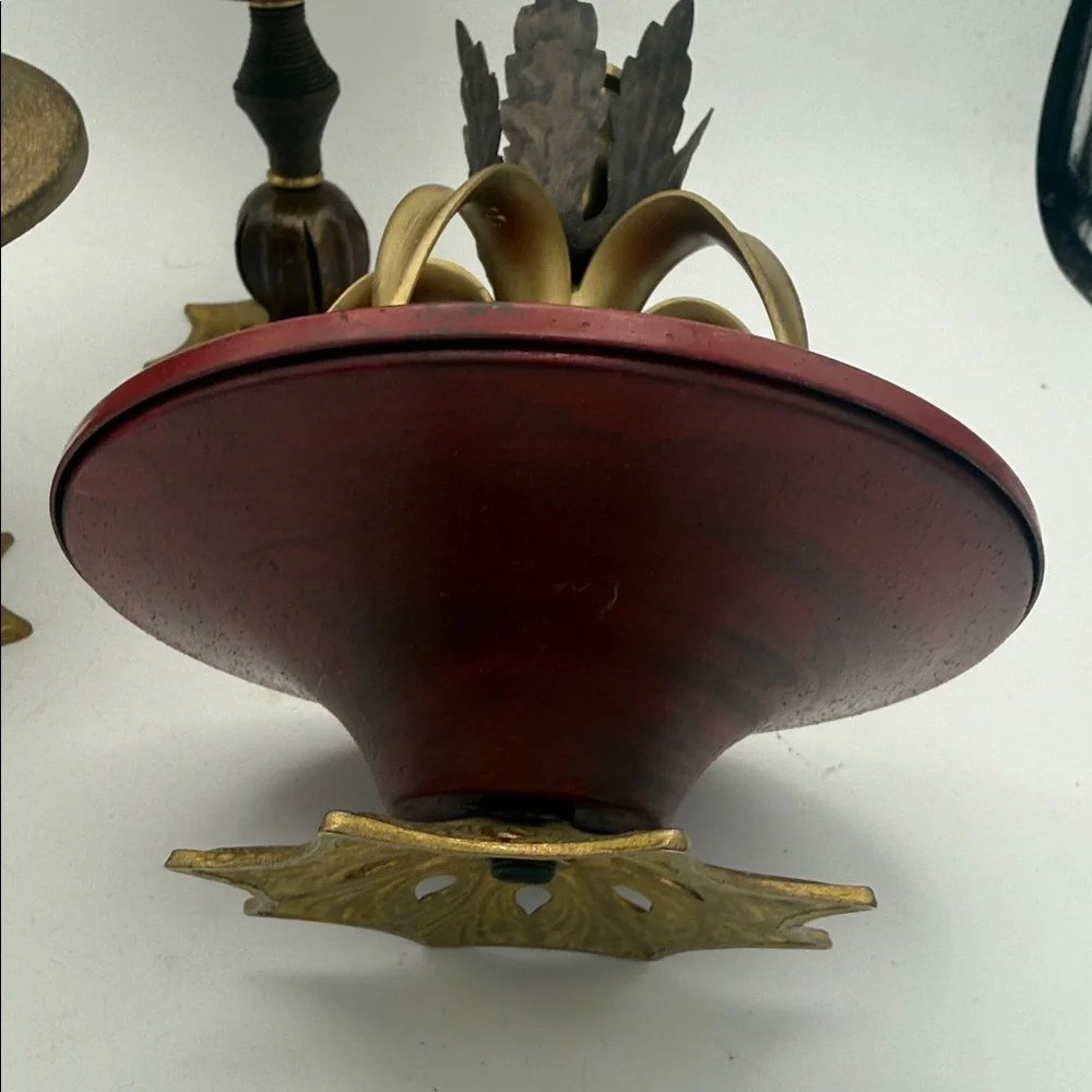 Set of 3 brass mixed metal bohemian chic candle stick holders 11”, 8.5” and 7”